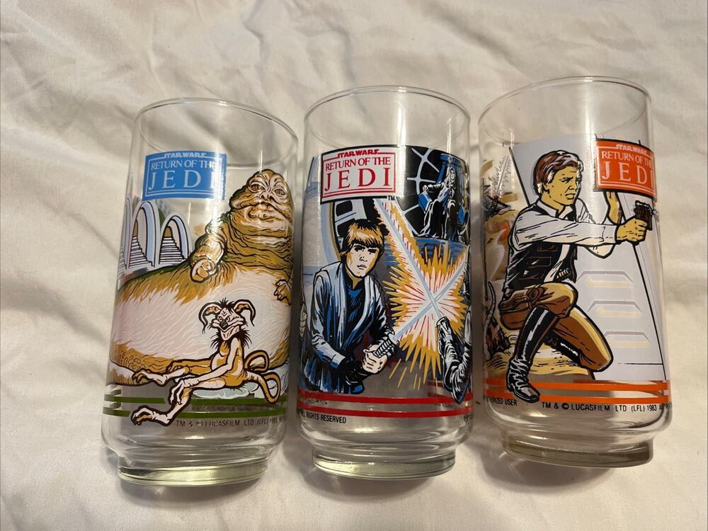 Vintage 1983 Star War Glasses Return of the Jedi Burger King Lot Set - EXCELLENT